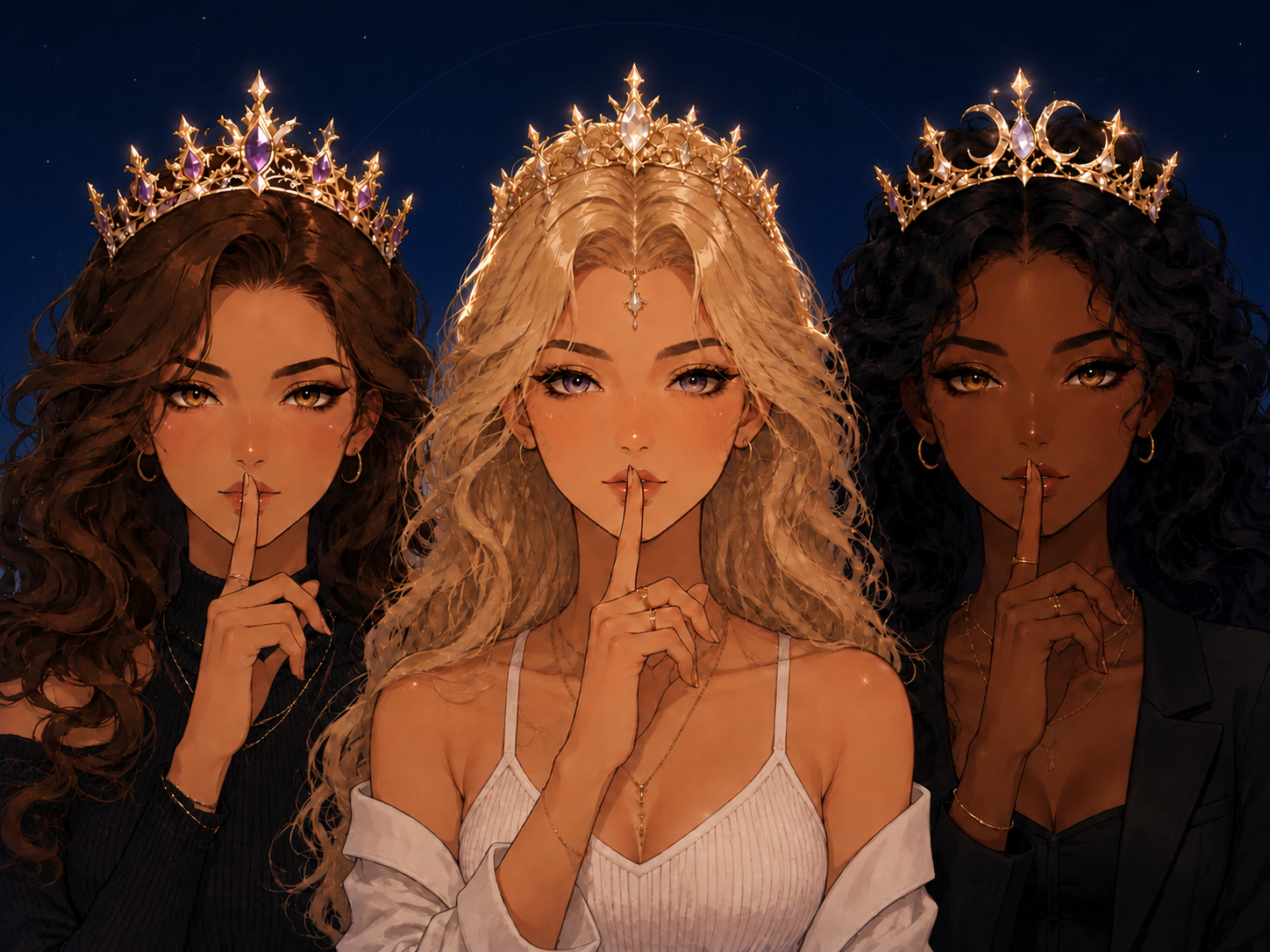 Trois femmes couronnées, symboles des Queens que Caro.Luna accompagne