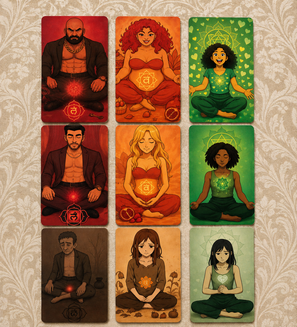 Exemples de cartes de chakra de l'oracle Caro.Luna